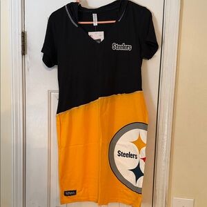 Steelers Women's Black and Yellow Mini Hooded Dress